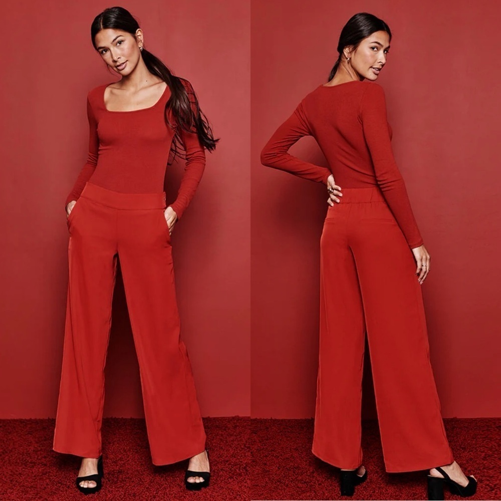 Summersalt Perfect Wide Leg Pants in Lava Red Stretch Pockets EUC Size 14